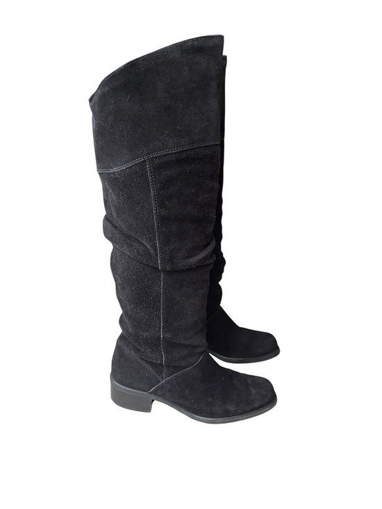 Henri Pierre Shoes - Vintage Henri Pierre Women's Black Suede Tall Slouch Boots Size 7 Made in Canada